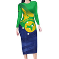 Personalised Australia Christmas Island Long Sleeve Bodycon Dress Wilayah Pulau Krismas Flag Color - Aussie Hoodie