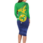 Personalised Australia Christmas Island Long Sleeve Bodycon Dress Wilayah Pulau Krismas Flag Color - Aussie Hoodie