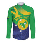 Personalised Australia Christmas Island Long Sleeve Button Shirt Wilayah Pulau Krismas Flag Color - Aussie Hoodie