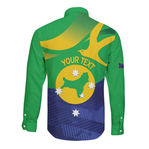 Personalised Australia Christmas Island Long Sleeve Button Shirt Wilayah Pulau Krismas Flag Color - Aussie Hoodie