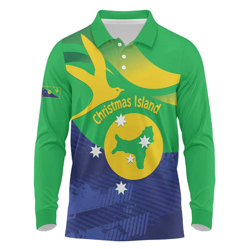 Personalised Australia Christmas Island Long Sleeve Polo Shirt Wilayah Pulau Krismas Flag Color - Aussie Hoodie