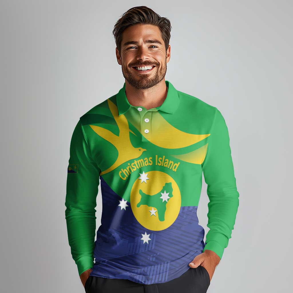 Personalised Australia Christmas Island Long Sleeve Polo Shirt Wilayah Pulau Krismas Flag Color - Aussie Hoodie