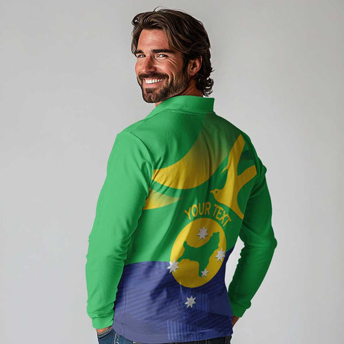 Personalised Australia Christmas Island Long Sleeve Polo Shirt Wilayah Pulau Krismas Flag Color - Aussie Hoodie