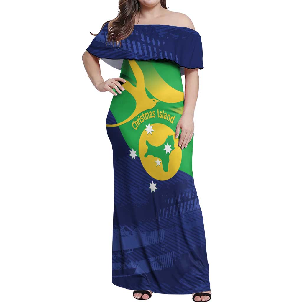Personalised Australia Christmas Island Off Shoulder Maxi Dress Wilayah Pulau Krismas Flag Color - Aussie Hoodie