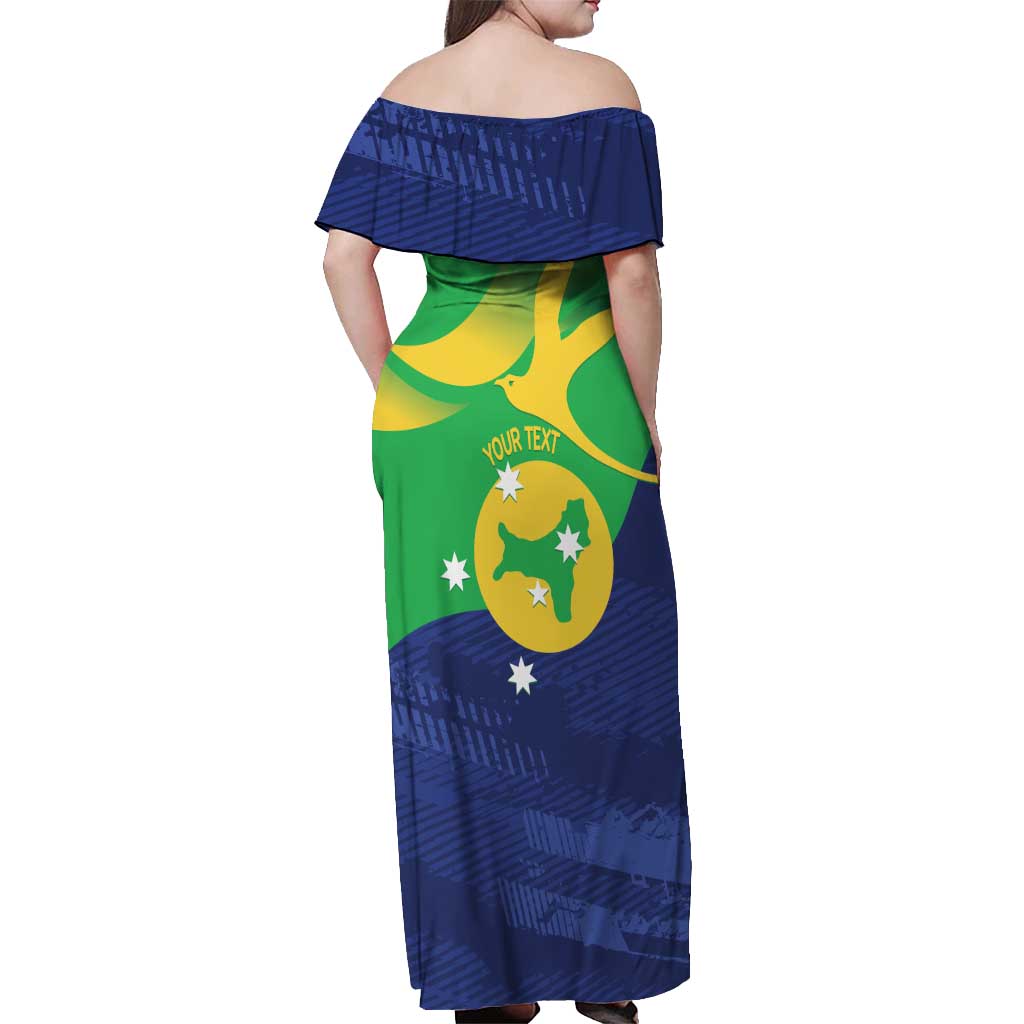 Personalised Australia Christmas Island Off Shoulder Maxi Dress Wilayah Pulau Krismas Flag Color - Aussie Hoodie