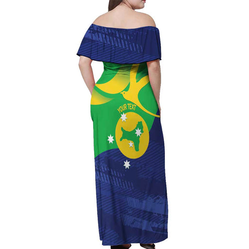 Personalised Australia Christmas Island Off Shoulder Maxi Dress Wilayah Pulau Krismas Flag Color - Aussie Hoodie