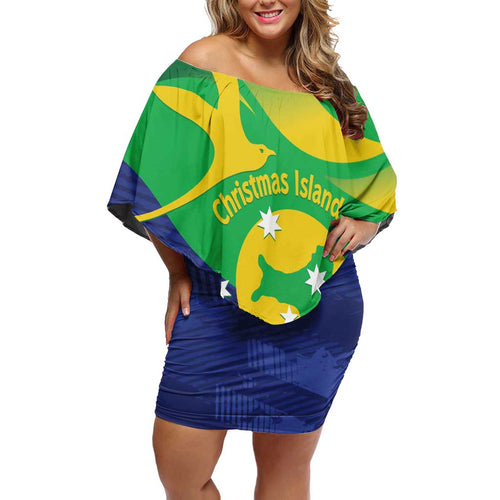 Personalised Australia Christmas Island Off Shoulder Short Dress Wilayah Pulau Krismas Flag Color - Aussie Hoodie
