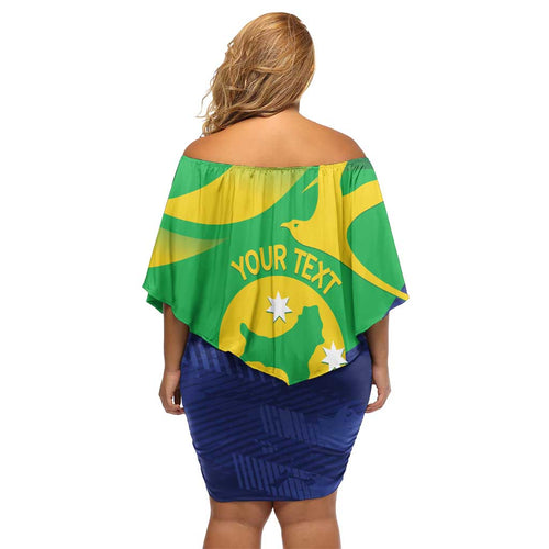 Personalised Australia Christmas Island Off Shoulder Short Dress Wilayah Pulau Krismas Flag Color - Aussie Hoodie
