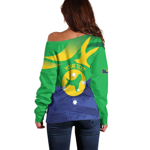Personalised Australia Christmas Island Off Shoulder Sweater Wilayah Pulau Krismas Flag Color - Aussie Hoodie