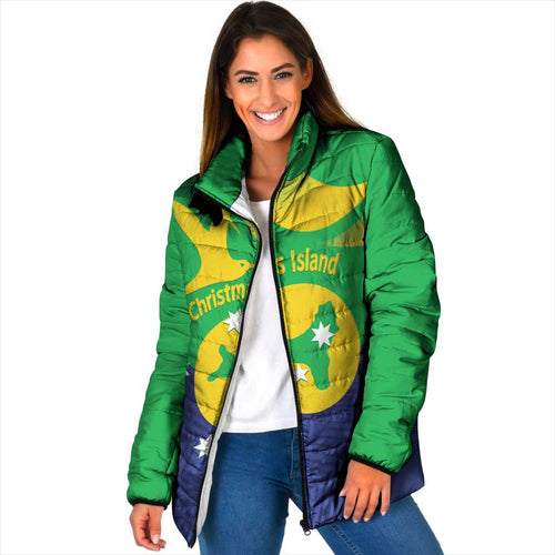 Personalised Australia Christmas Island Padded Jacket Wilayah Pulau Krismas Flag Color - Aussie Hoodie