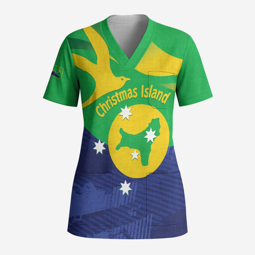 Personalised Australia Christmas Island Scrub Top Wilayah Pulau Krismas Flag Color - Aussie Hoodie