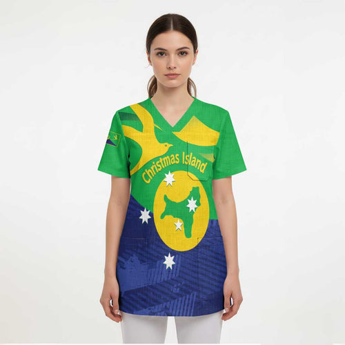 Personalised Australia Christmas Island Scrub Top Wilayah Pulau Krismas Flag Color - Aussie Hoodie