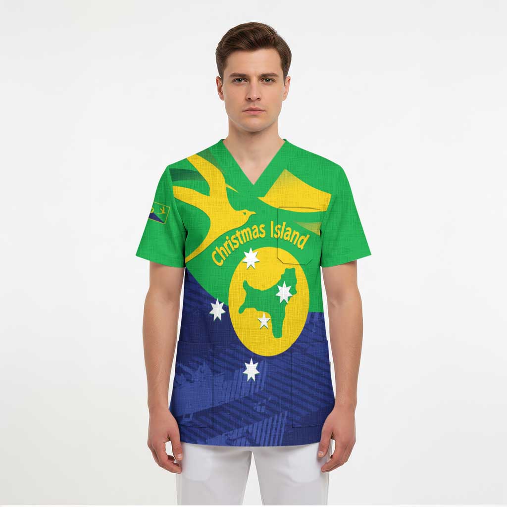 Personalised Australia Christmas Island Scrub Top Wilayah Pulau Krismas Flag Color - Aussie Hoodie