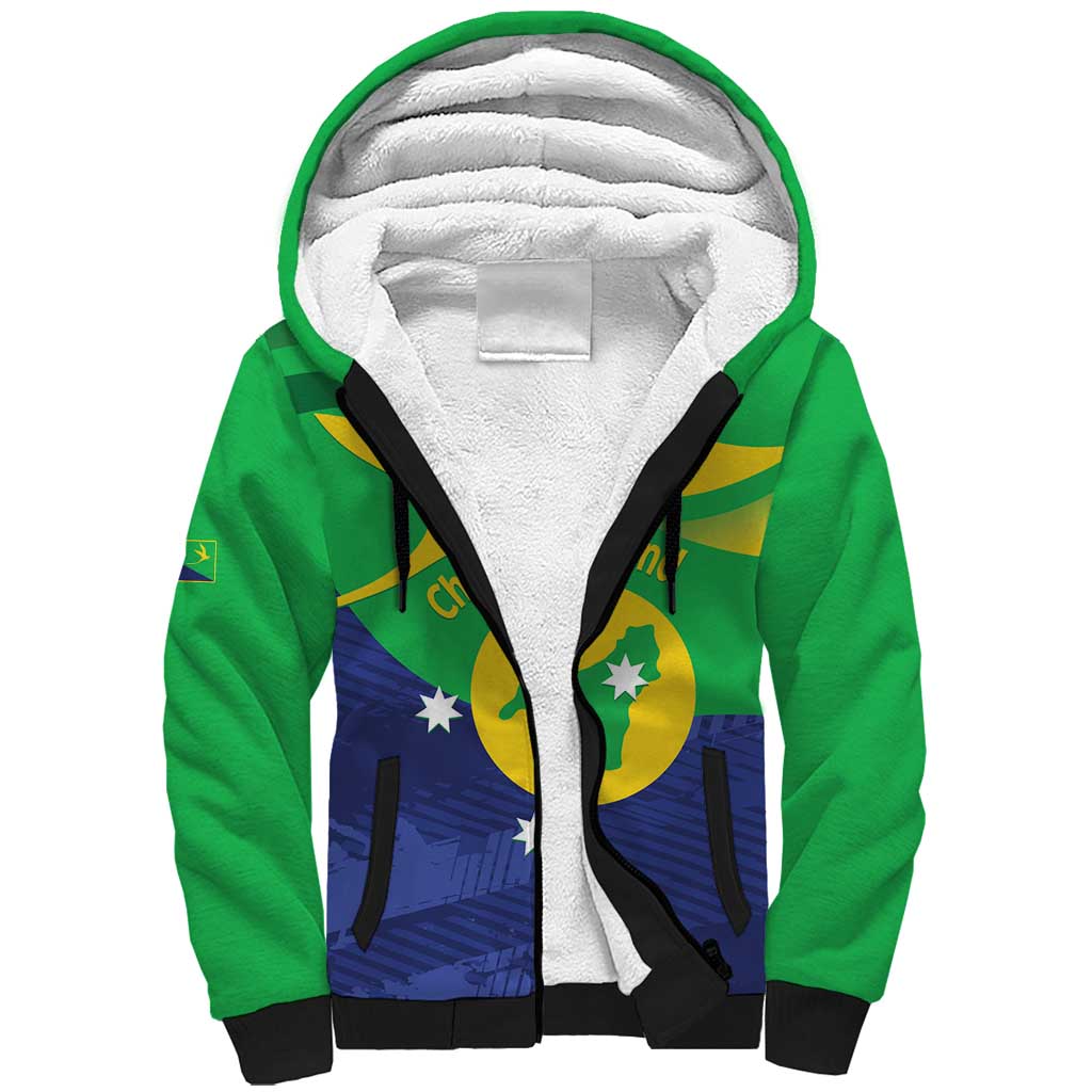 Personalised Australia Christmas Island Sherpa Hoodie Wilayah Pulau Krismas Flag Color - Aussie Hoodie