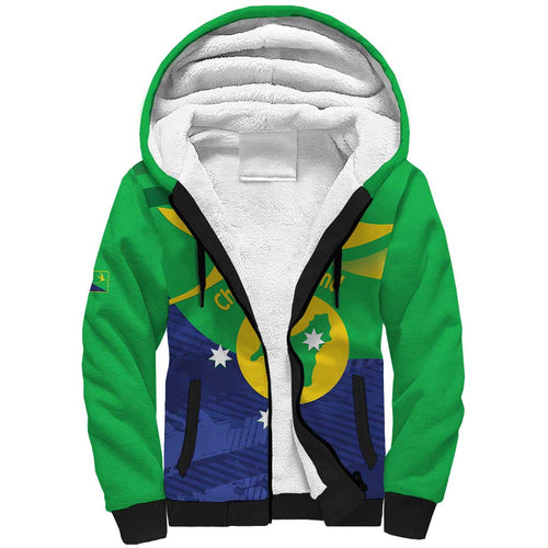Personalised Australia Christmas Island Sherpa Hoodie Wilayah Pulau Krismas Flag Color - Aussie Hoodie