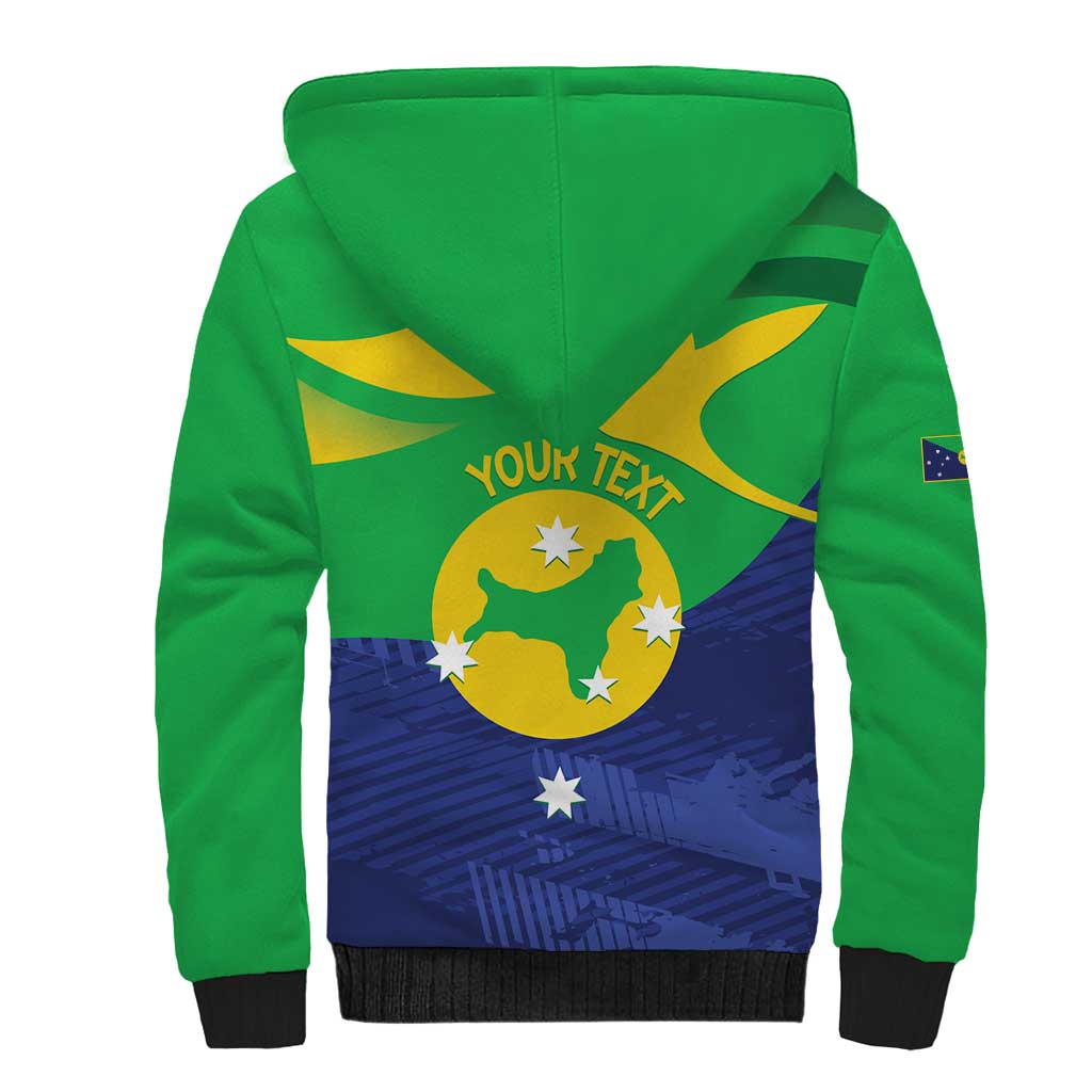 Personalised Australia Christmas Island Sherpa Hoodie Wilayah Pulau Krismas Flag Color - Aussie Hoodie