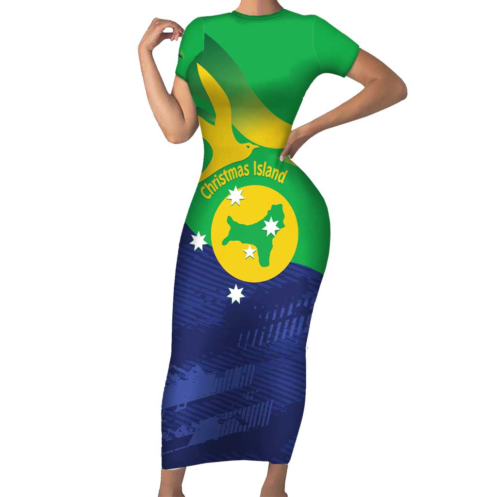 Personalised Australia Christmas Island Short Sleeve Bodycon Dress Wilayah Pulau Krismas Flag Color - Aussie Hoodie