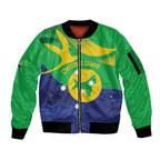 Personalised Australia Christmas Island Sleeve Zip Bomber Jacket Wilayah Pulau Krismas Flag Color - Aussie Hoodie