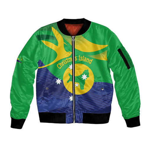 Personalised Australia Christmas Island Sleeve Zip Bomber Jacket Wilayah Pulau Krismas Flag Color - Aussie Hoodie