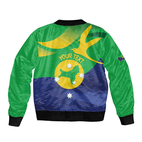 Personalised Australia Christmas Island Sleeve Zip Bomber Jacket Wilayah Pulau Krismas Flag Color - Aussie Hoodie