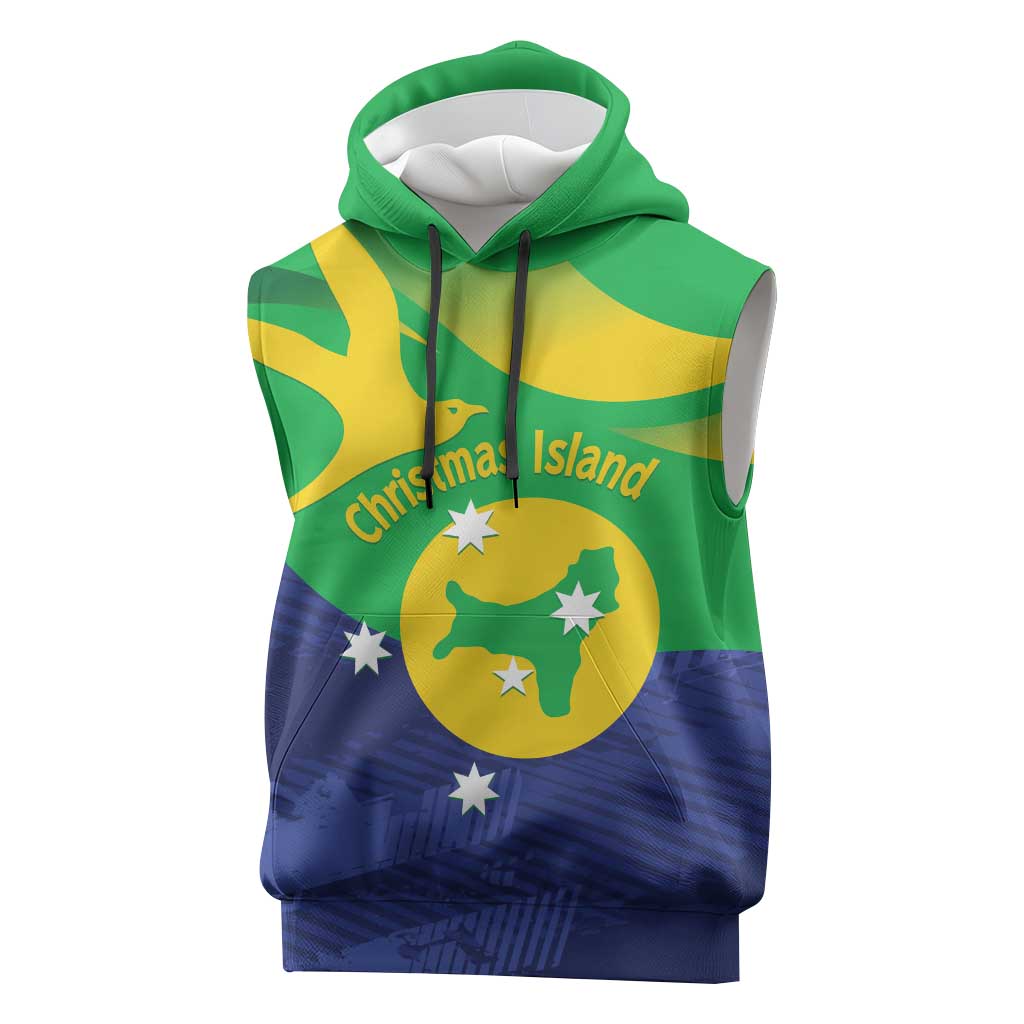 Personalised Australia Christmas Island Sleeveless Hoodie Wilayah Pulau Krismas Flag Color - Aussie Hoodie