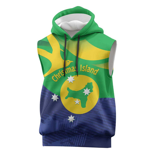 Personalised Australia Christmas Island Sleeveless Hoodie Wilayah Pulau Krismas Flag Color - Aussie Hoodie