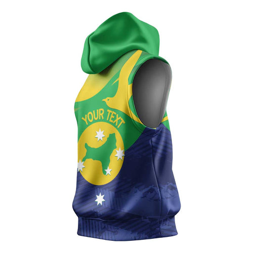 Personalised Australia Christmas Island Sleeveless Hoodie Wilayah Pulau Krismas Flag Color - Aussie Hoodie