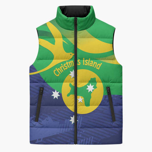 Personalised Australia Christmas Island Sleeveless Puffer Jacket Wilayah Pulau Krismas Flag Color - Aussie Hoodie