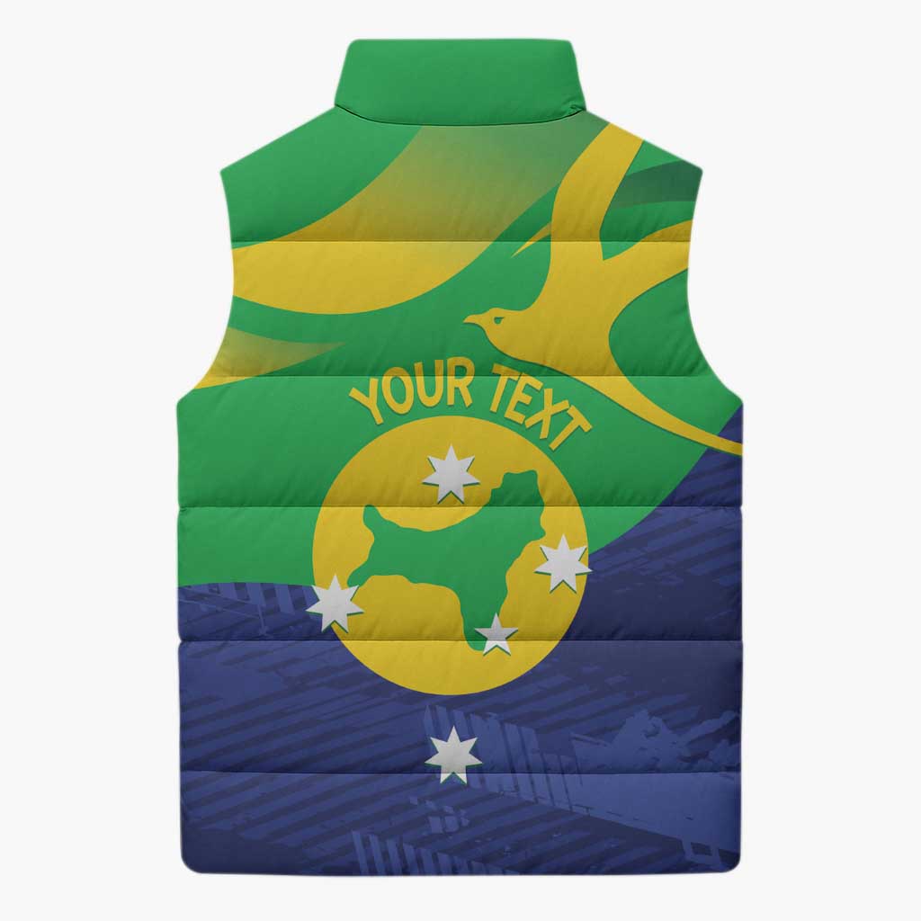 Personalised Australia Christmas Island Sleeveless Puffer Jacket Wilayah Pulau Krismas Flag Color - Aussie Hoodie