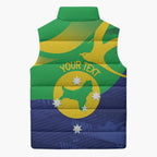 Personalised Australia Christmas Island Sleeveless Puffer Jacket Wilayah Pulau Krismas Flag Color - Aussie Hoodie