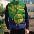 Personalised Australia Christmas Island Sleeveless Puffer Jacket Wilayah Pulau Krismas Flag Color - Aussie Hoodie