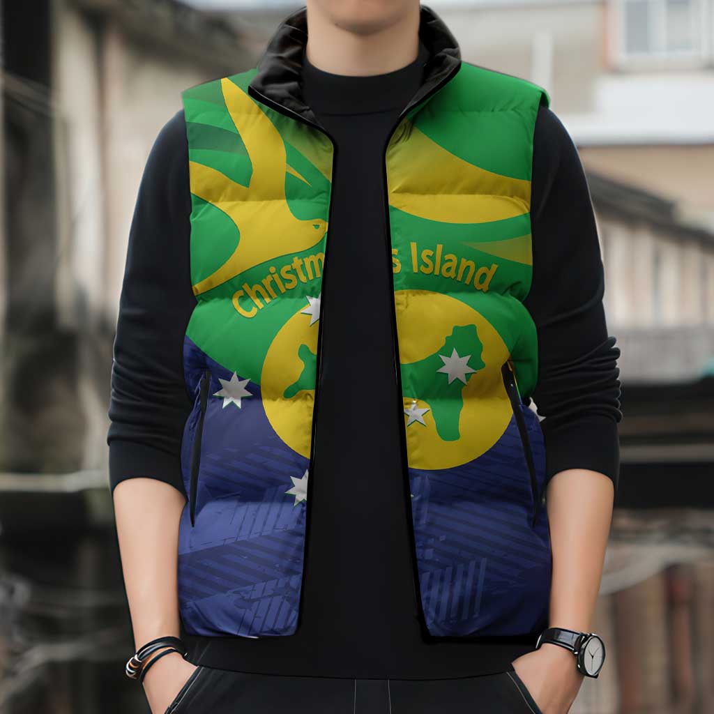 Personalised Australia Christmas Island Sleeveless Puffer Jacket Wilayah Pulau Krismas Flag Color - Aussie Hoodie