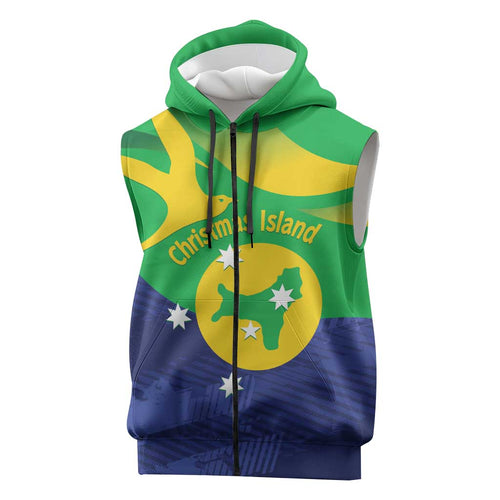 Personalised Australia Christmas Island Sleeveless Zip Hoodie Wilayah Pulau Krismas Flag Color LT14