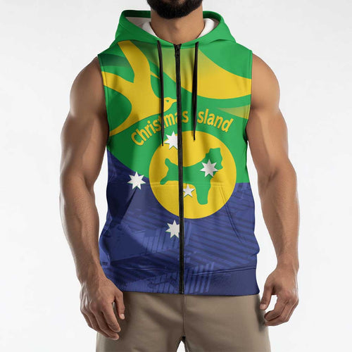 Personalised Australia Christmas Island Sleeveless Zip Hoodie Wilayah Pulau Krismas Flag Color LT14