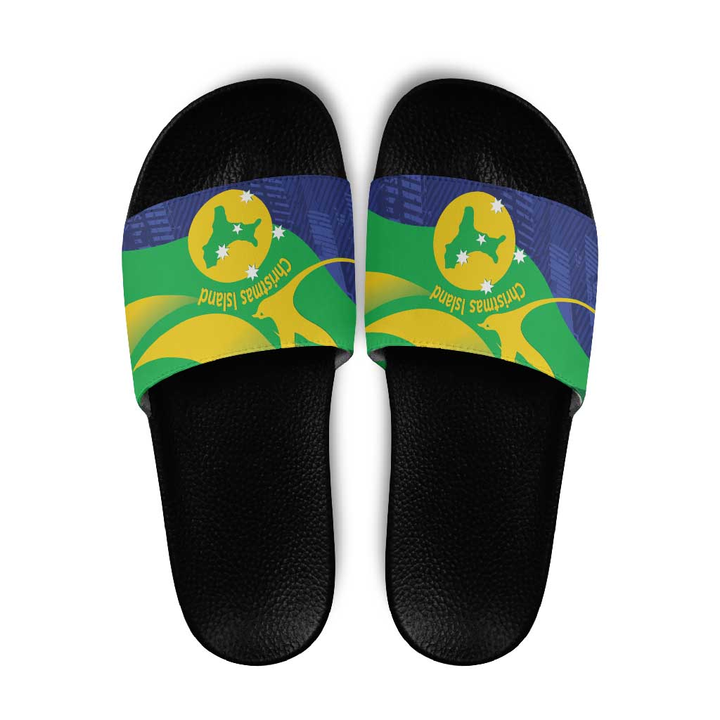 Australia Christmas Island Slide Sandals Wilayah Pulau Krismas Flag Color - Aussie Hoodie
