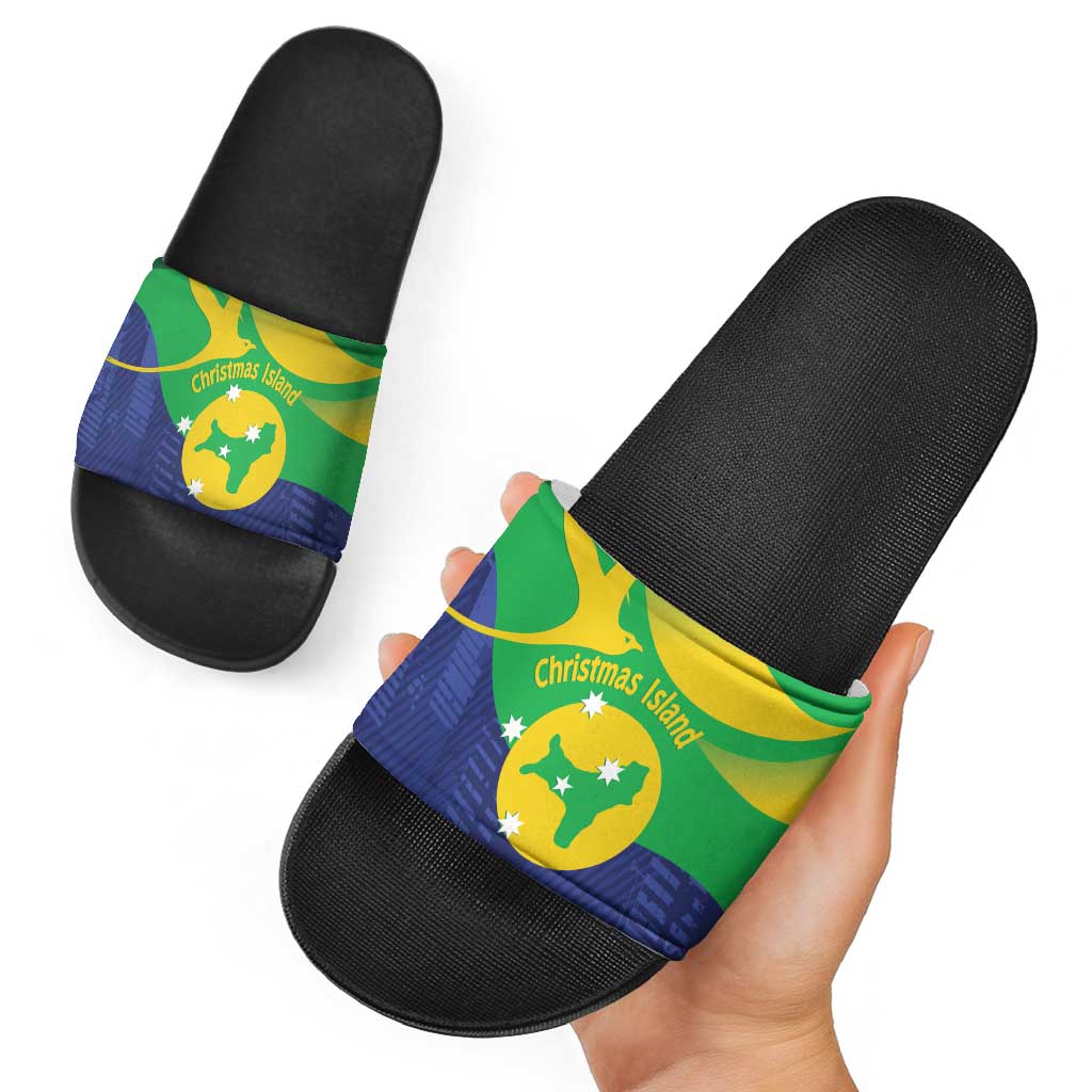 Australia Christmas Island Slide Sandals Wilayah Pulau Krismas Flag Color - Aussie Hoodie
