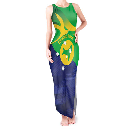 Personalised Australia Christmas Island Tank Maxi Dress Wilayah Pulau Krismas Flag Color - Aussie Hoodie