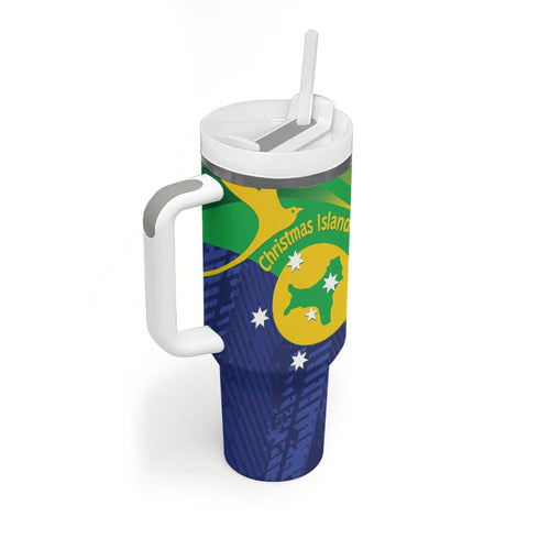 Personalised Australia Christmas Island Tumbler With Handle Wilayah Pulau Krismas Flag Color - Aussie Hoodie