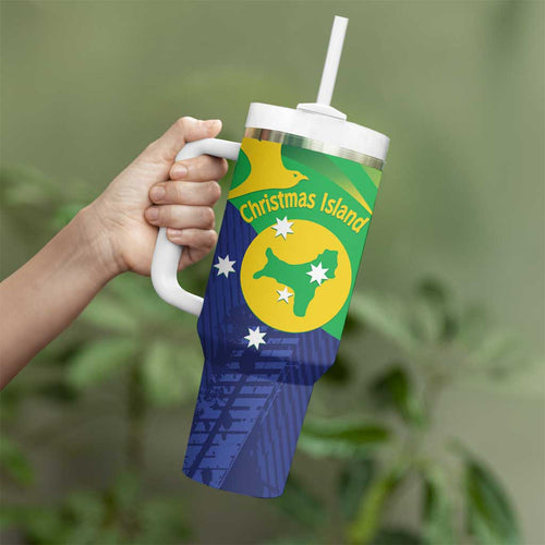 Personalised Australia Christmas Island Tumbler With Handle Wilayah Pulau Krismas Flag Color - Aussie Hoodie