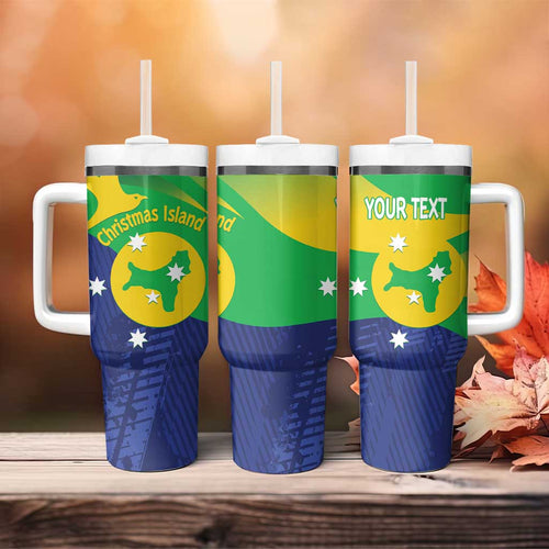 Personalised Australia Christmas Island Tumbler With Handle Wilayah Pulau Krismas Flag Color - Aussie Hoodie