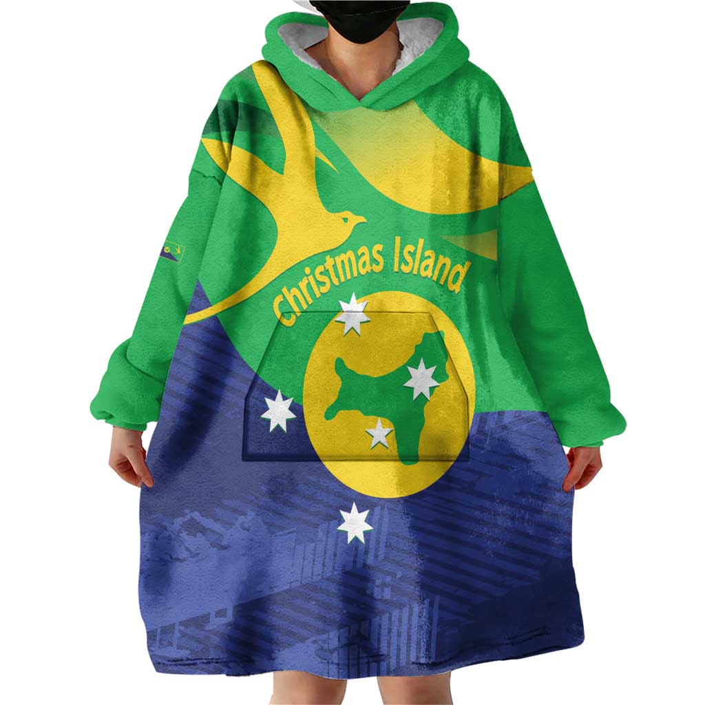 Personalised Australia Christmas Island Wearable Blanket Hoodie Wilayah Pulau Krismas Flag Color - Aussie Hoodie