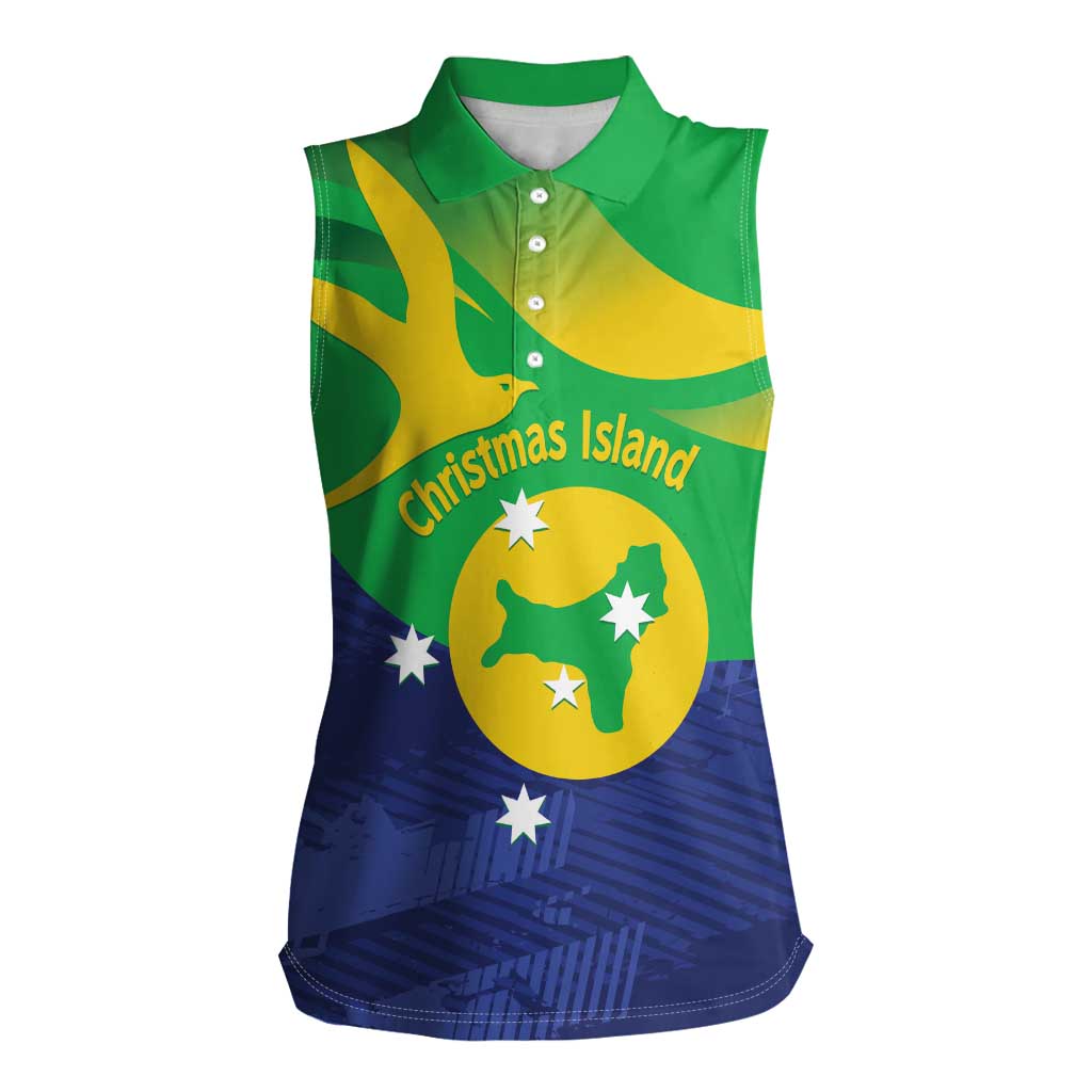 Personalised Australia Christmas Island Women Sleeveless Polo Shirt Wilayah Pulau Krismas Flag Color - Aussie Hoodie