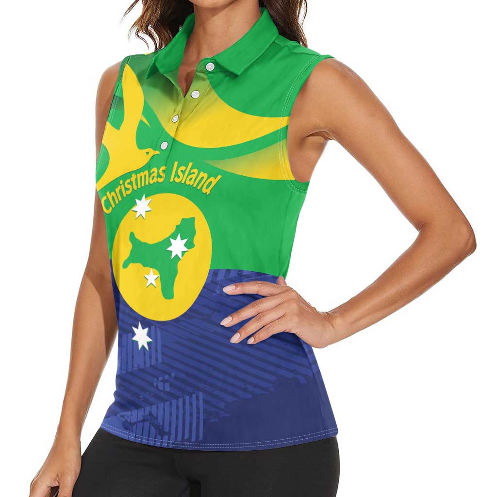 Personalised Australia Christmas Island Women Sleeveless Polo Shirt Wilayah Pulau Krismas Flag Color - Aussie Hoodie
