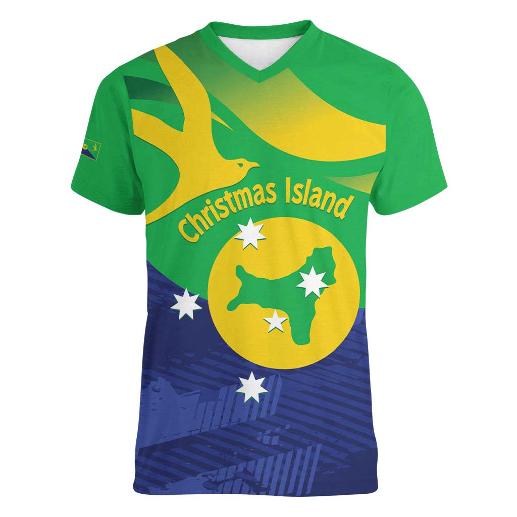 Personalised Australia Christmas Island Women V-Neck T-Shirt Wilayah Pulau Krismas Flag Color - Aussie Hoodie