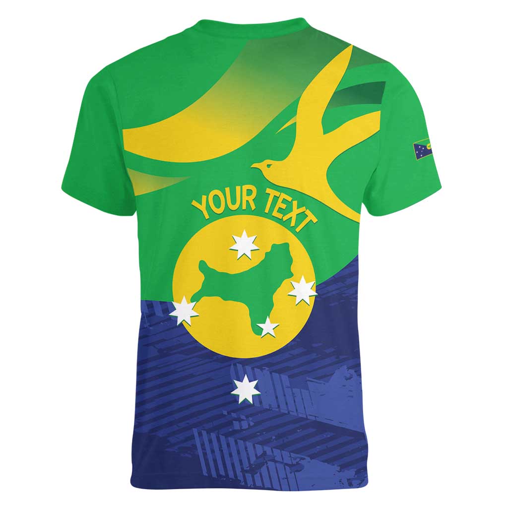 Personalised Australia Christmas Island Women V-Neck T-Shirt Wilayah Pulau Krismas Flag Color - Aussie Hoodie