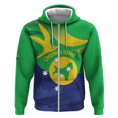 Personalised Australia Christmas Island Zip Hoodie Wilayah Pulau Krismas Flag Color - Aussie Hoodie