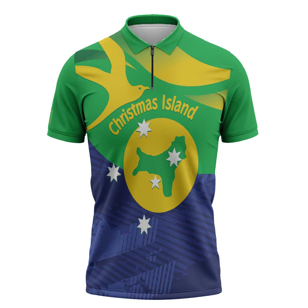 Personalised Australia Christmas Island Zipper Polo Shirt Wilayah Pulau Krismas Flag Color - Aussie Hoodie