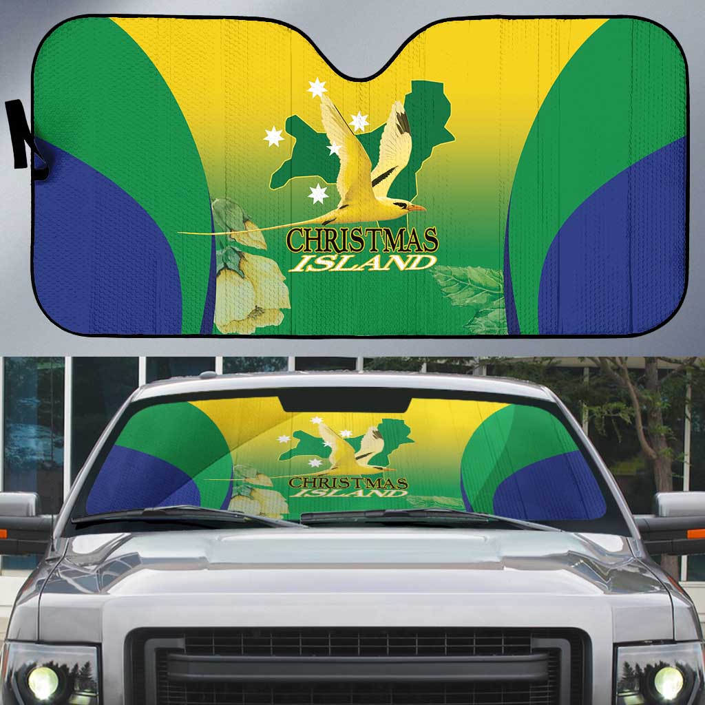 Australia Christmas Island Auto Sun Shade Golden Bosun Abutilon listeri With Map - Aussie Hoodie
