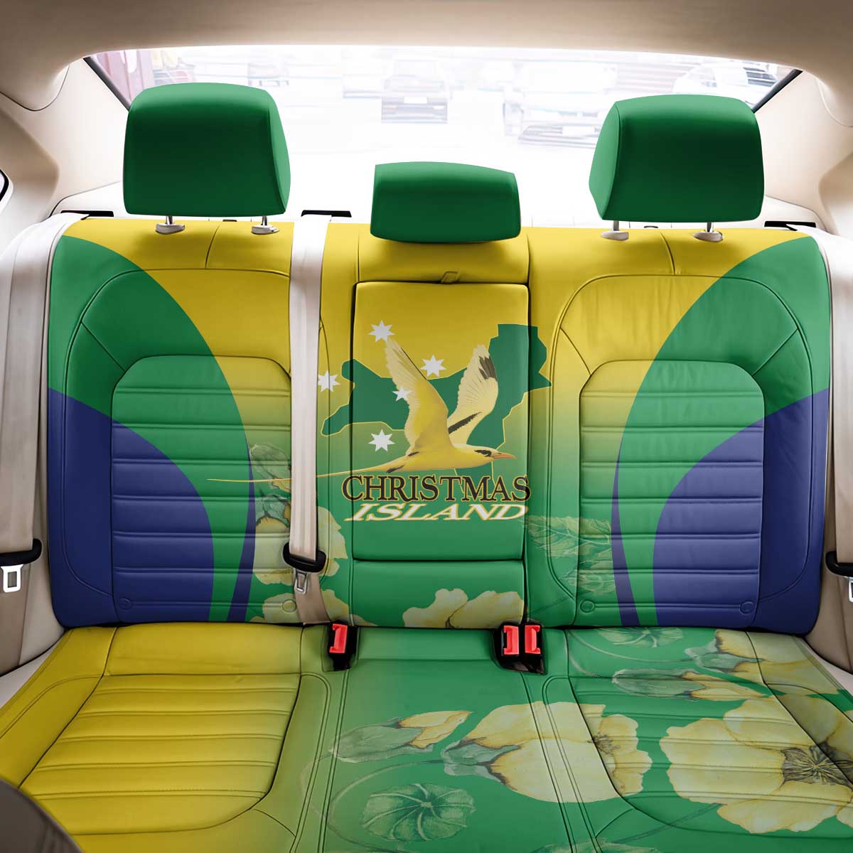 Australia Christmas Island Back Car Seat Cover Golden Bosun Abutilon listeri With Map - Aussie Hoodie