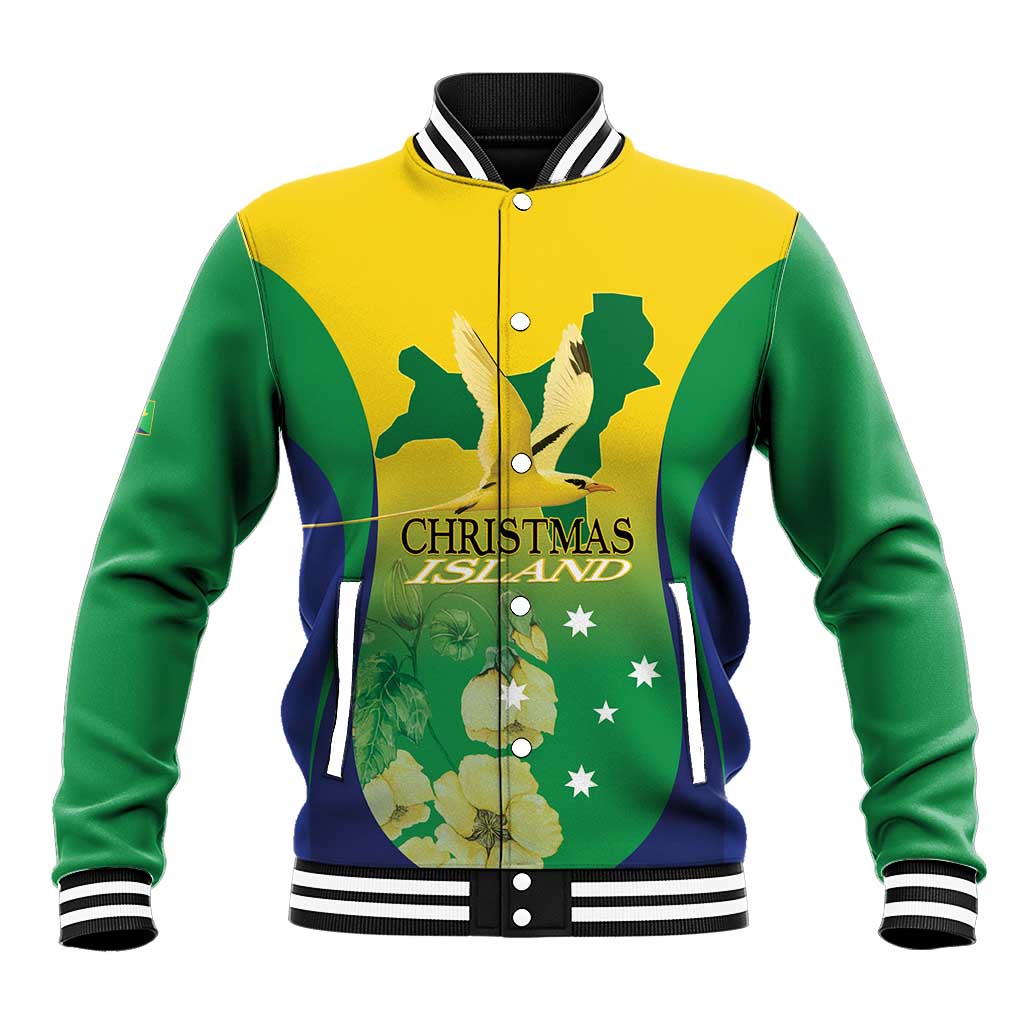 Personalised Australia Christmas Island Baseball Jacket Golden Bosun Abutilon listeri With Map - Aussie Hoodie